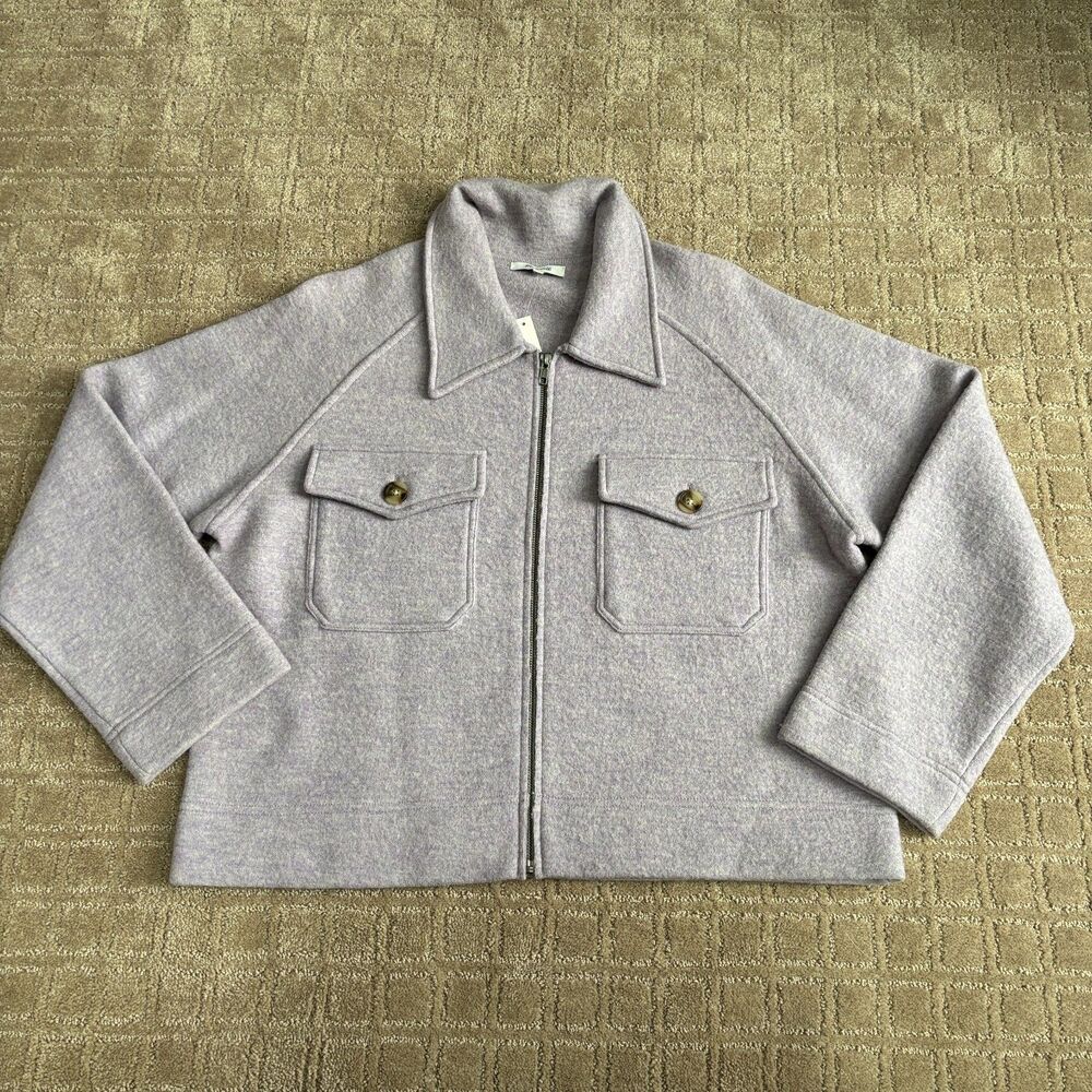 Madewell Merino Wool Shirt Jacket Shaket Womens L Lilac Purple Zip Up Casual NWT